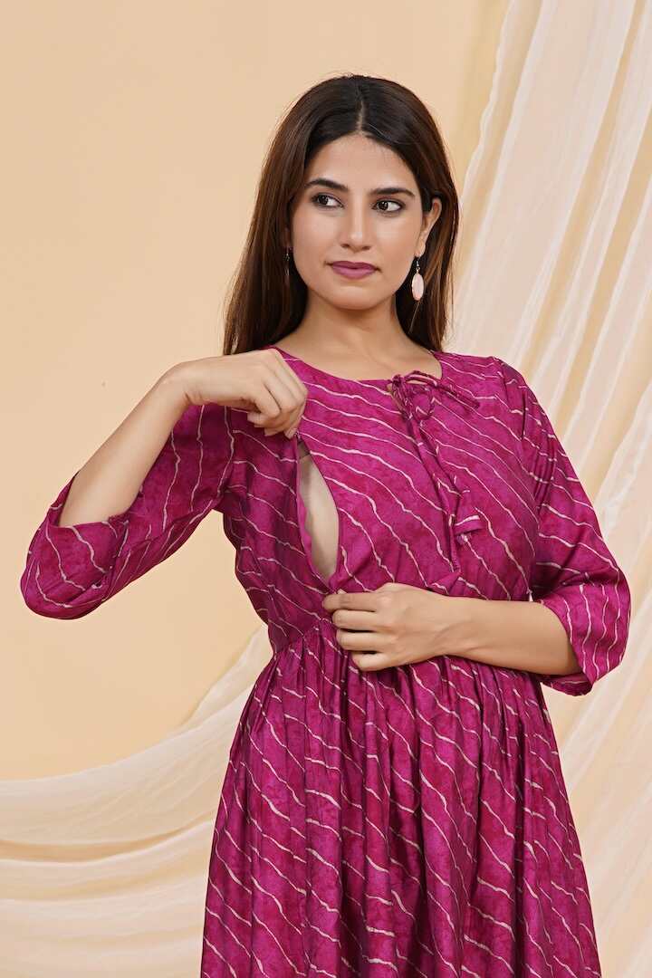 Rose Pink Leheriya Nursing Dress