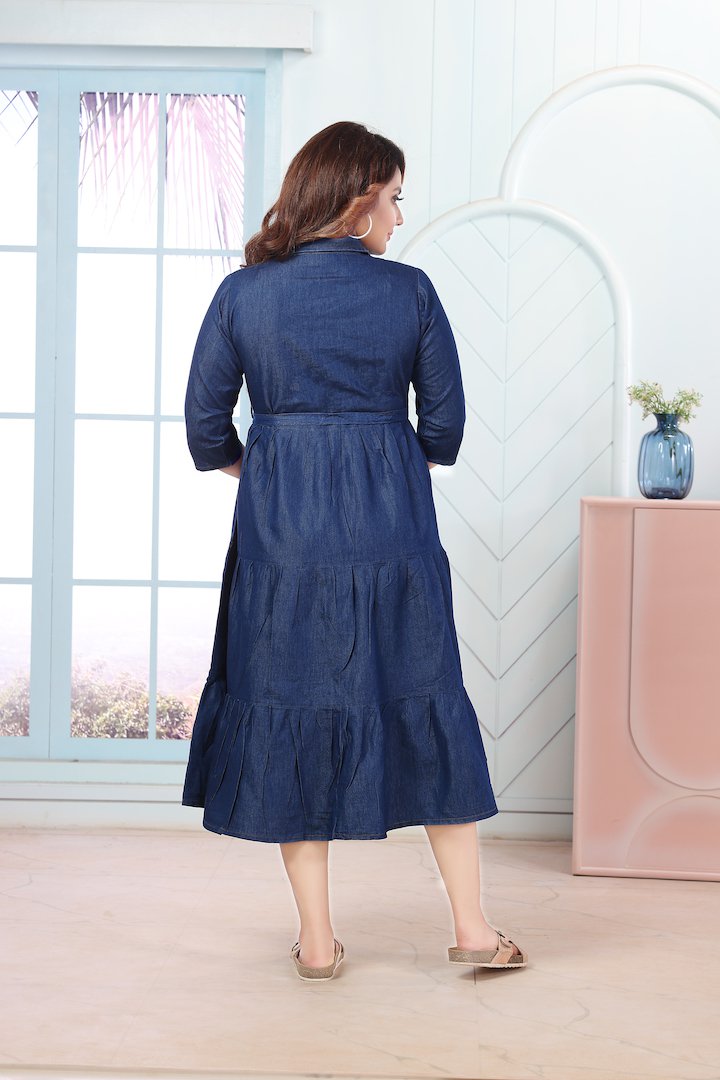 Dark Blue Denim Long Feeding Dress from MomsBae offers the easy feeding and bump friendly