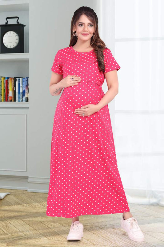 Retro Red Polka Dot Printed Zipless Nightie