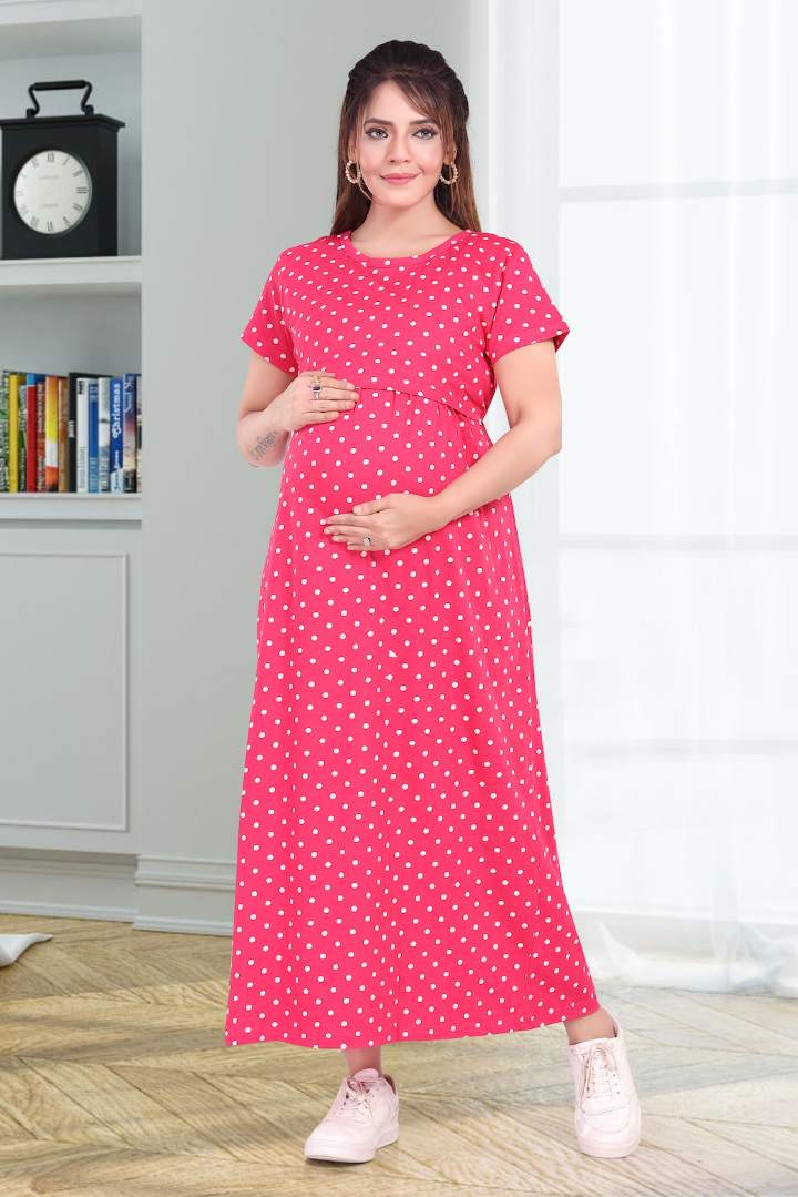 Retro Red Polka Dot Printed Zipless Nightie