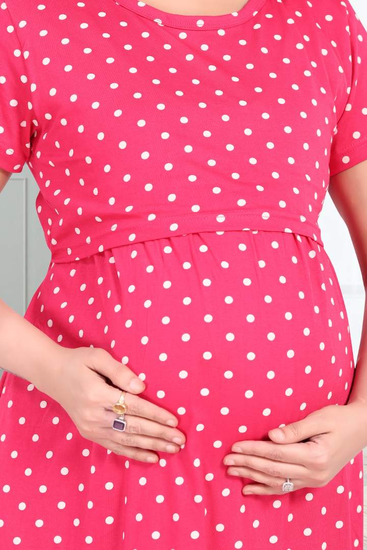 Retro Red Polka Dot Printed Zipless Nightie