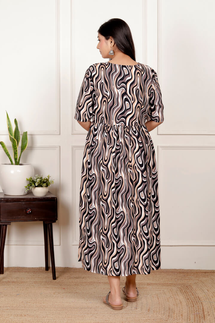 Coffee Brown Marble Print Feeding Dress