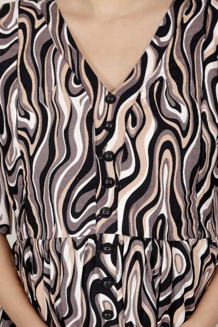 Coffee Brown Marble Print Feeding Dress