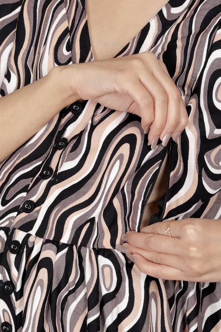Coffee Brown Marble Print Feeding Dress