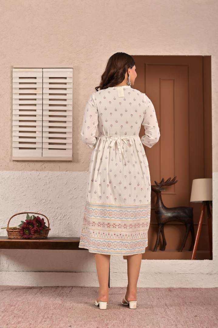 Pristine White Printed Feeding Kurta