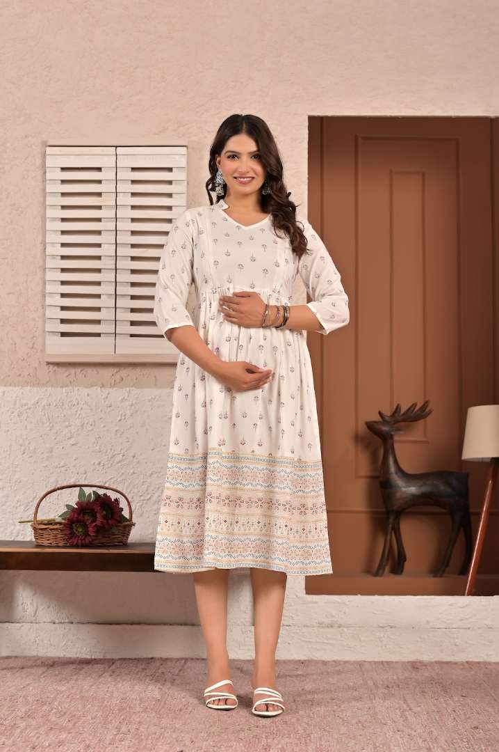 Pristine White Printed Feeding Kurta
