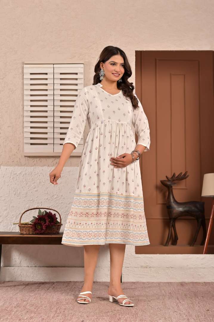 Pristine White Printed Feeding Kurta