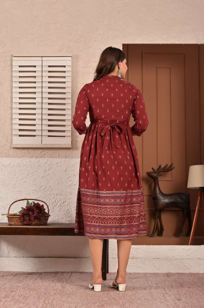 Crimson Printed Feeding Kurta