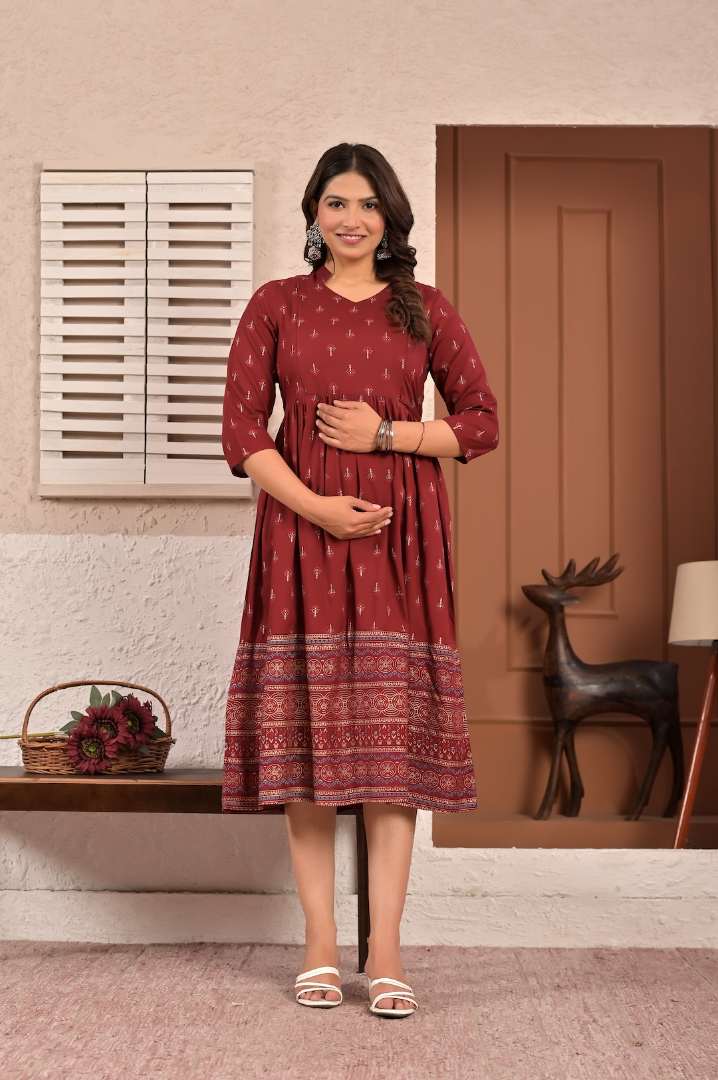 Crimson Printed Feeding Kurta