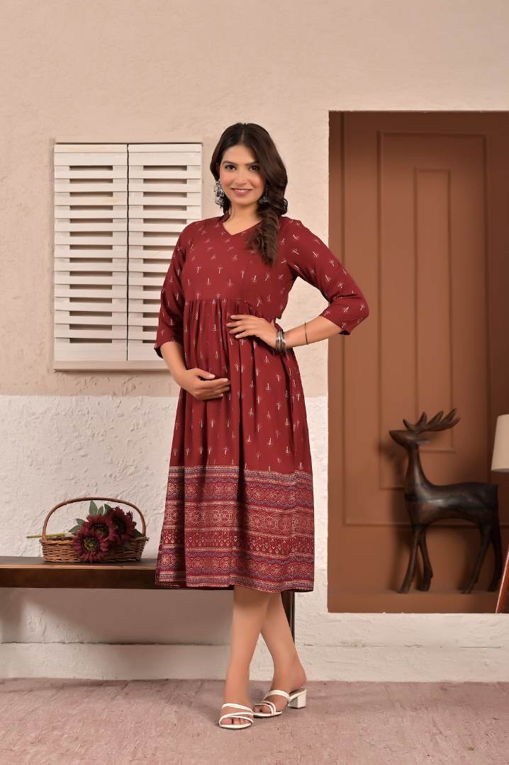 Crimson Printed Feeding Kurta