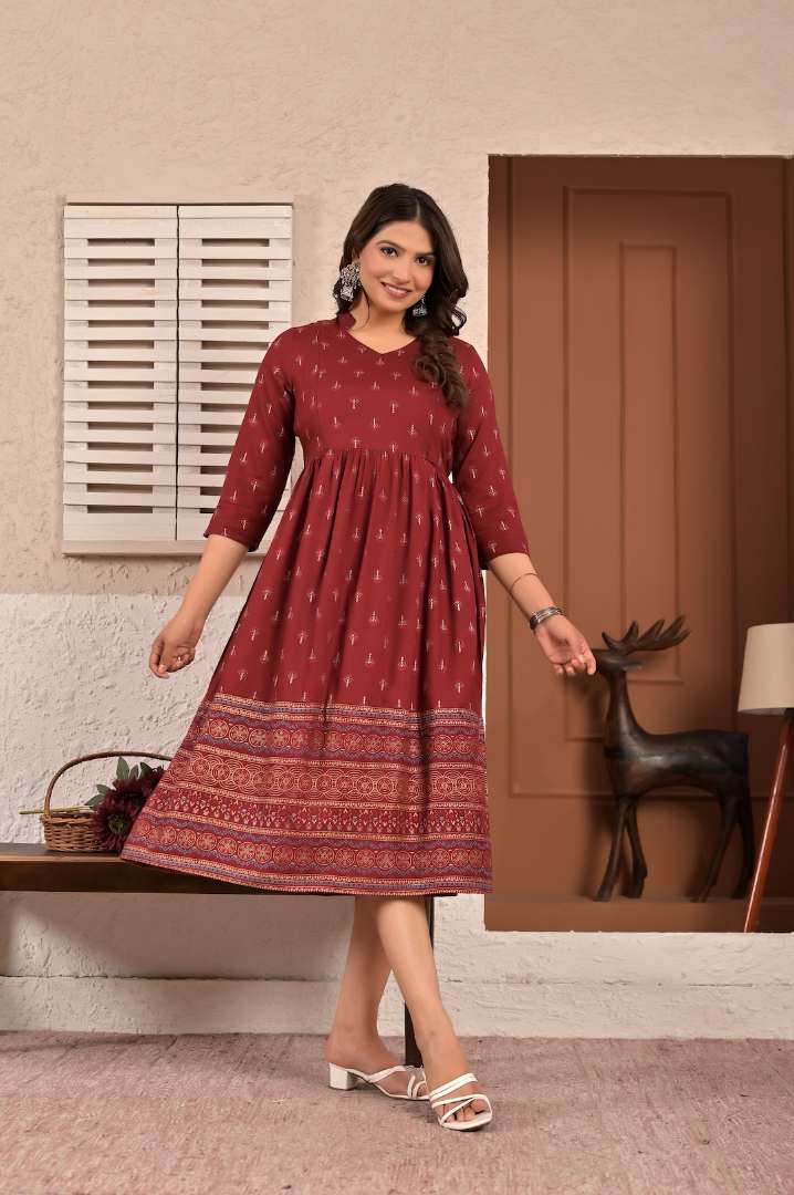 Crimson Printed Feeding Kurta