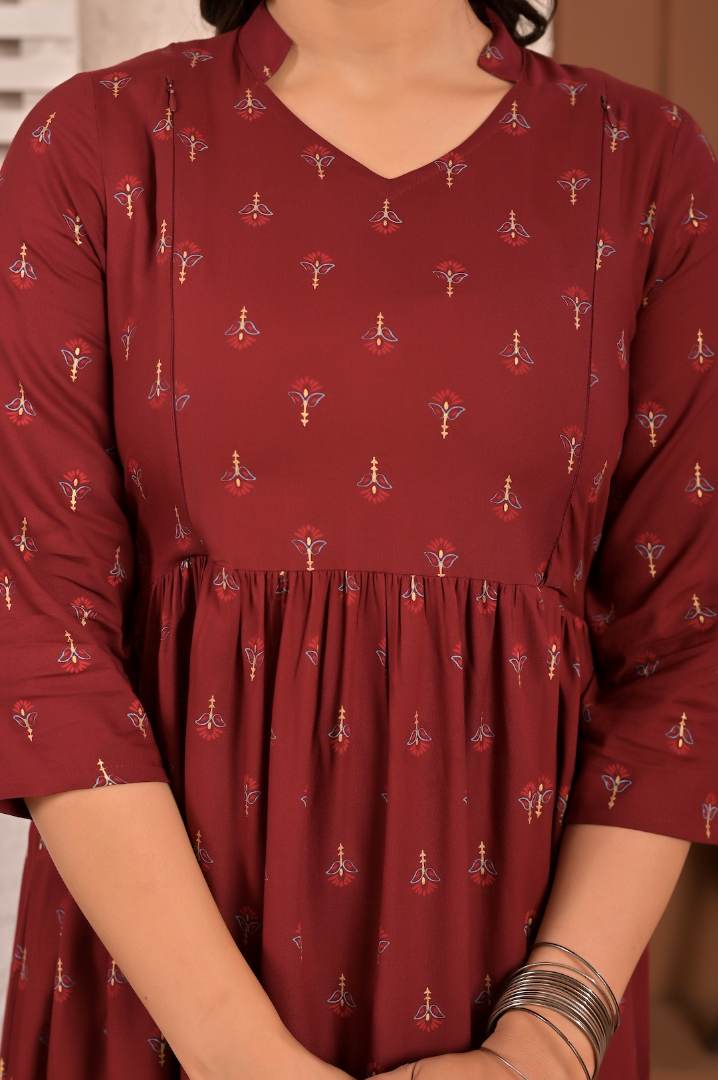 Crimson Printed Feeding Kurta