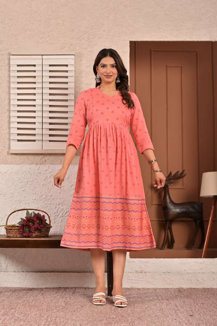 Baby Pink Printed Feeding Kurta