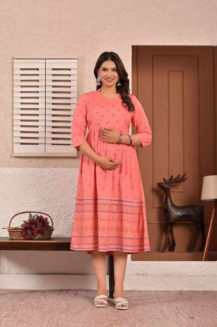 Baby Pink Printed Feeding Kurta