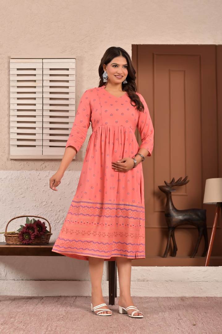Baby Pink Printed Feeding Kurta