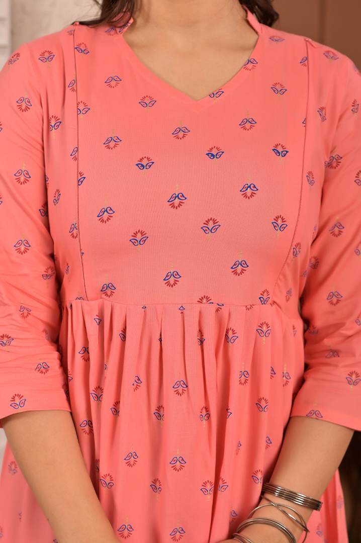Baby Pink Printed Feeding Kurta