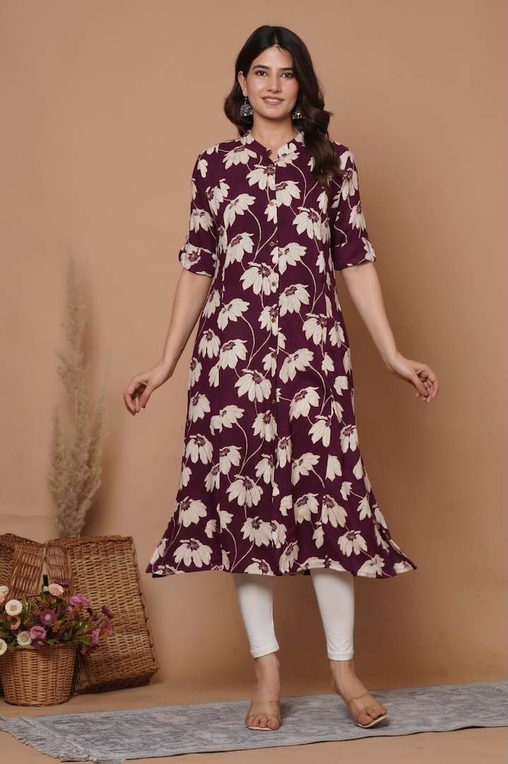 Luscious Plum Printed Feeding Kurti