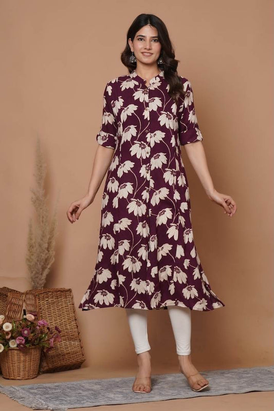 Luscious Plum Printed Feeding Kurti
