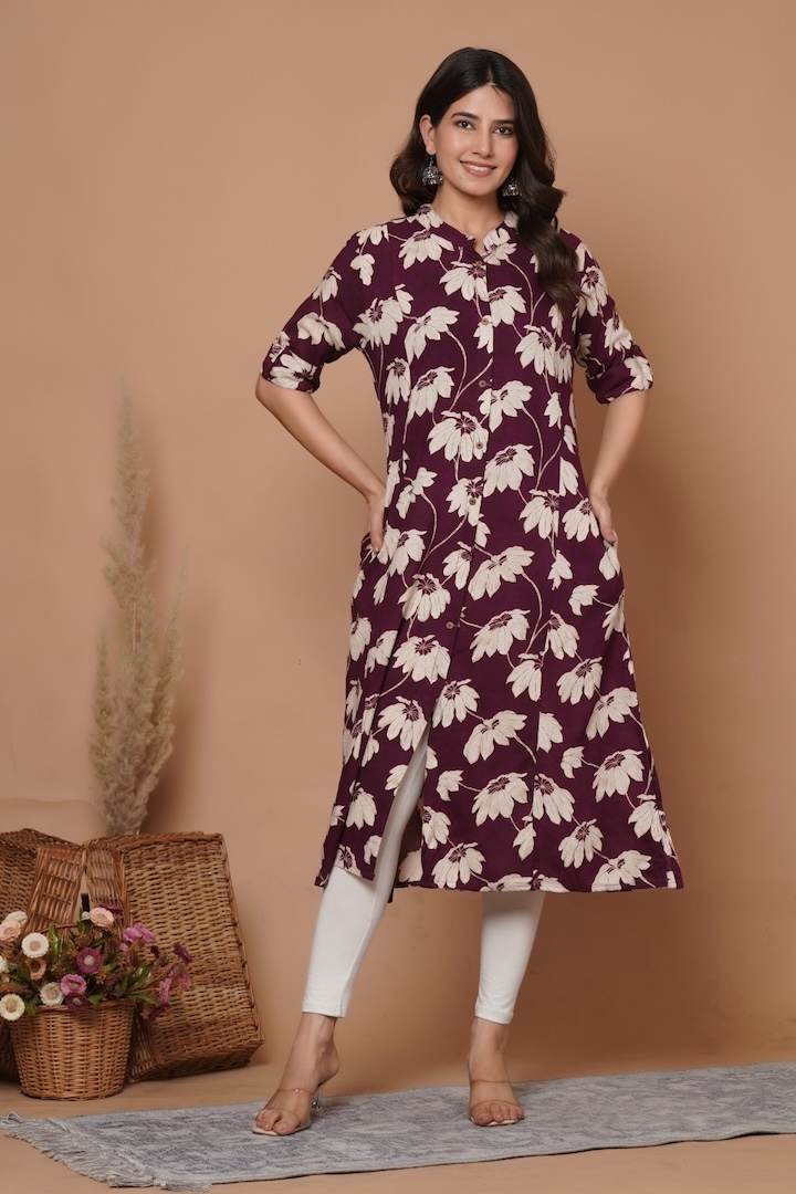 Luscious Plum Printed Feeding Kurti