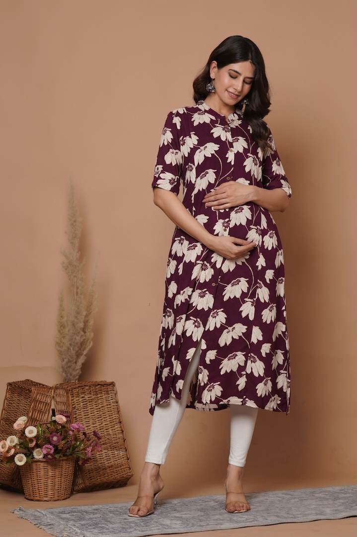 Luscious Plum Printed Feeding Kurti