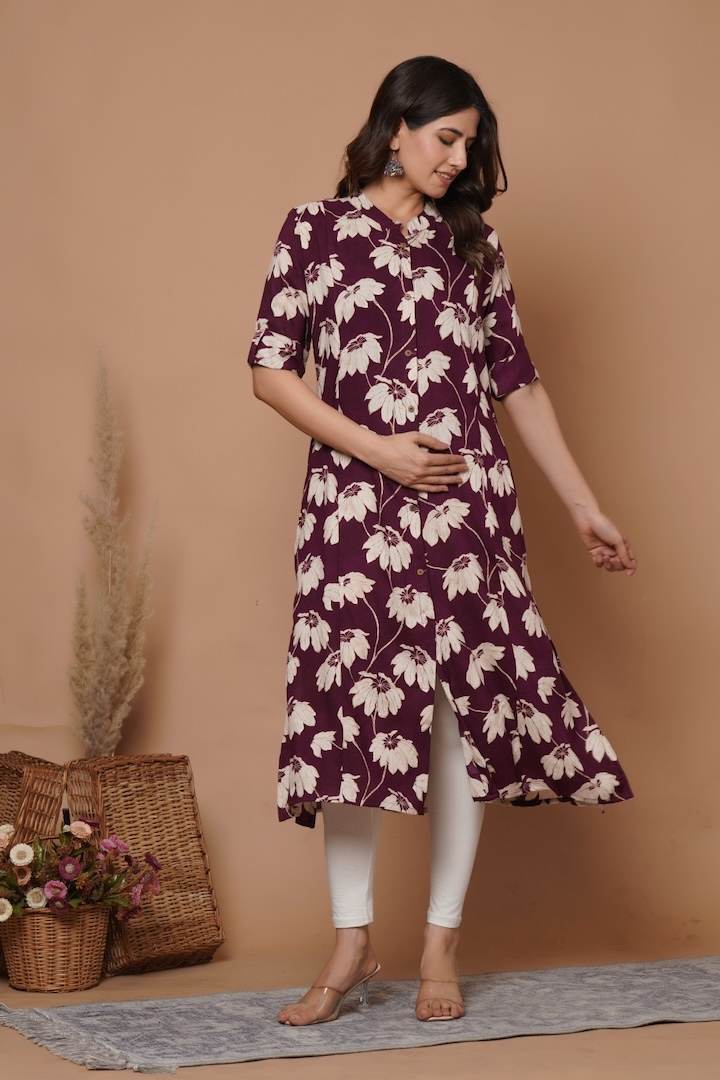 Luscious Plum Printed Feeding Kurti