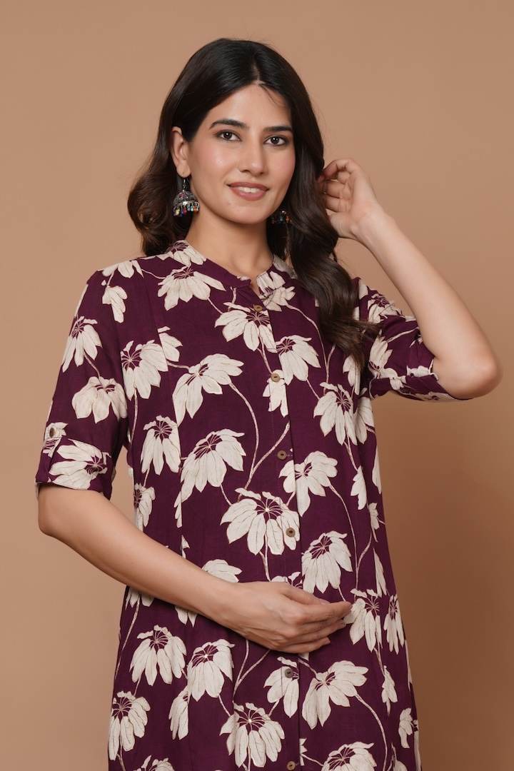 Luscious Plum Printed Feeding Kurti