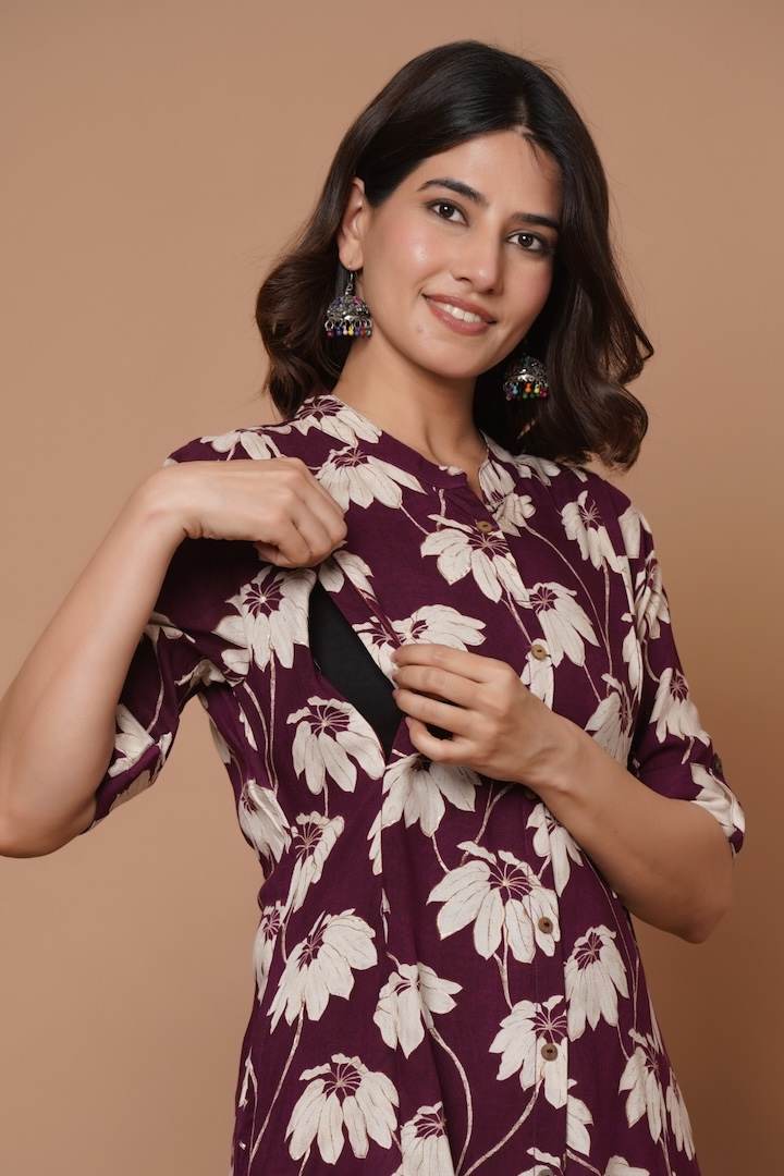 Luscious Plum Printed Feeding Kurti
