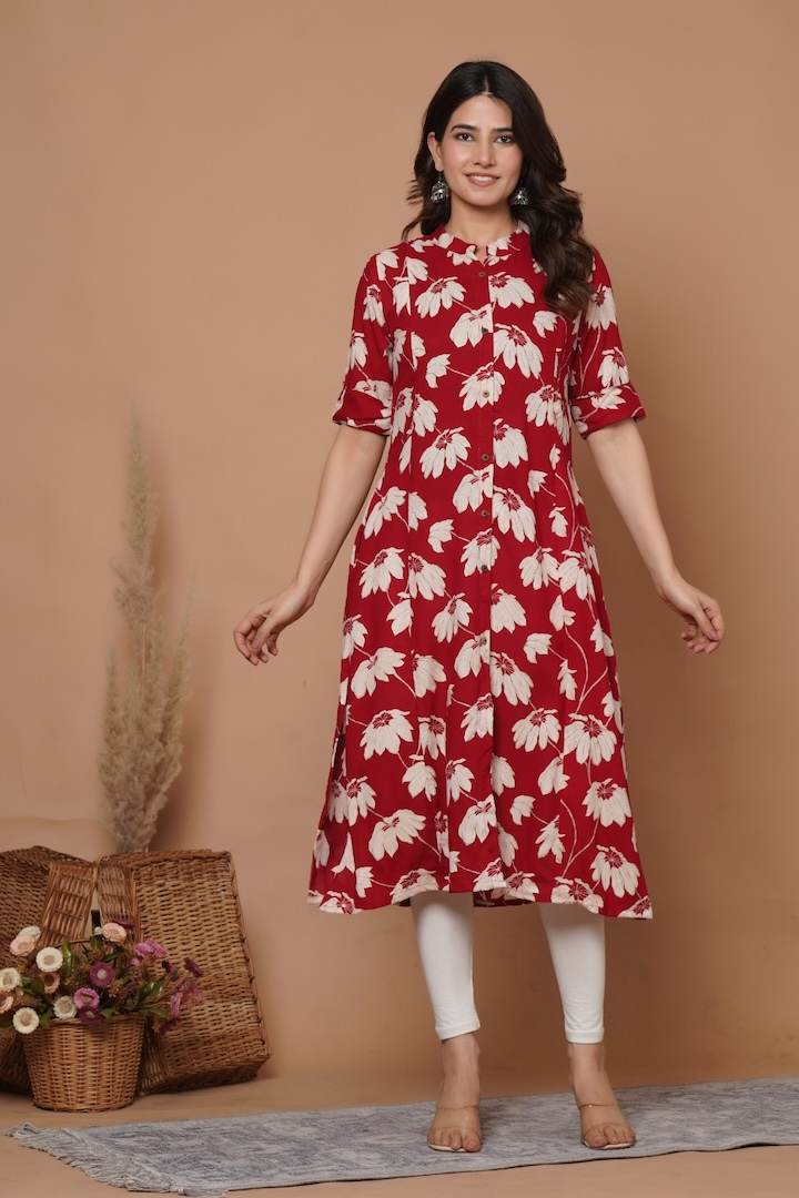 Chilli Red Printed Maternity Kurti