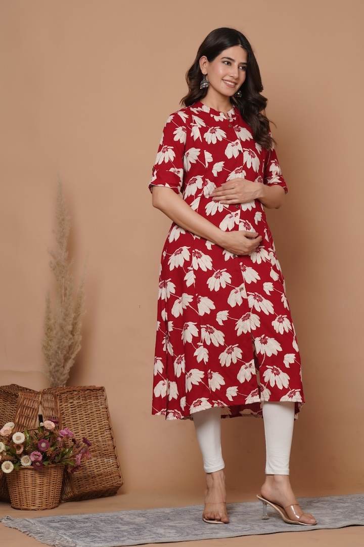 Chilli Red Printed Maternity Kurti