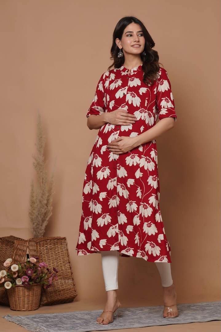 Chilli Red Printed Maternity Kurti