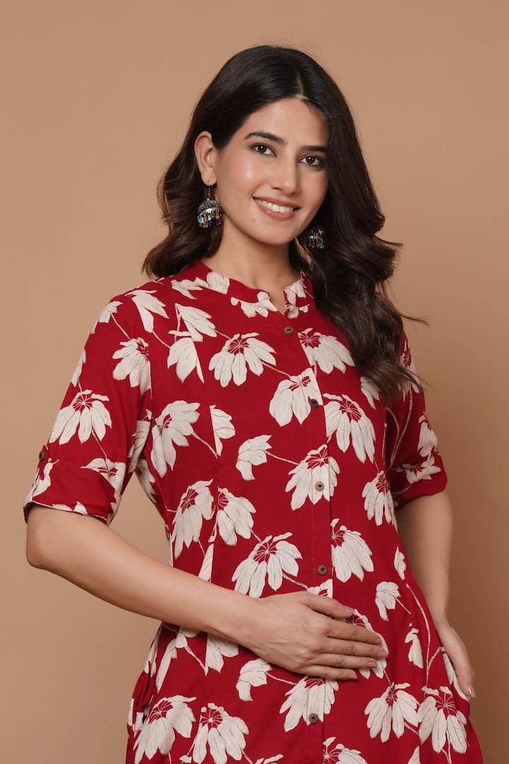 Chilli Red Printed Maternity Kurti
