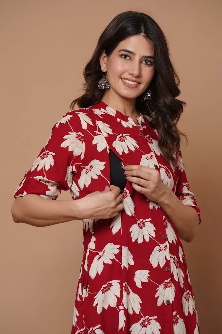 Chilli Red Printed Maternity Kurti