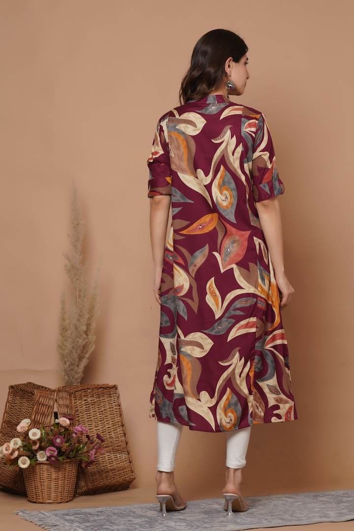 Reddish Pink Tribal Printed Feeding Kurti