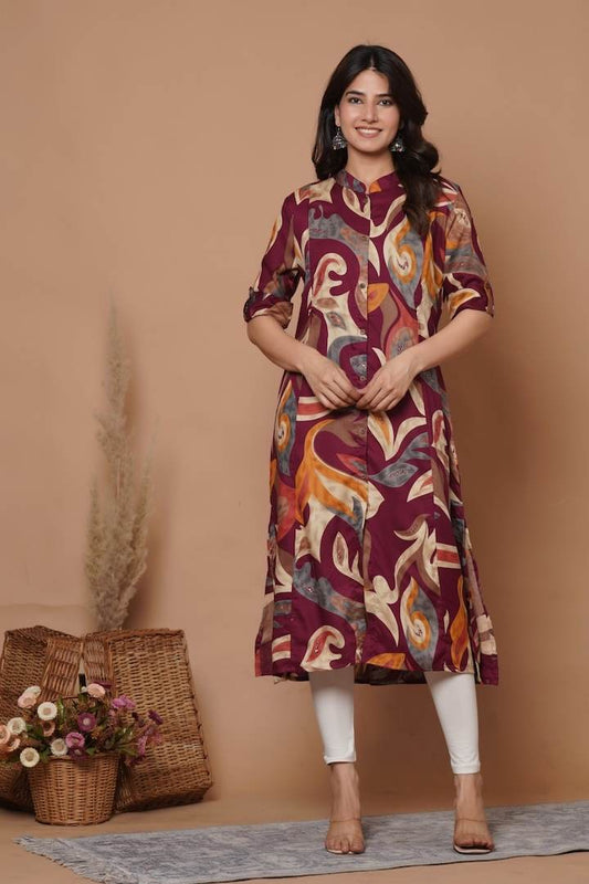 Reddish Pink Tribal Printed Feeding Kurti