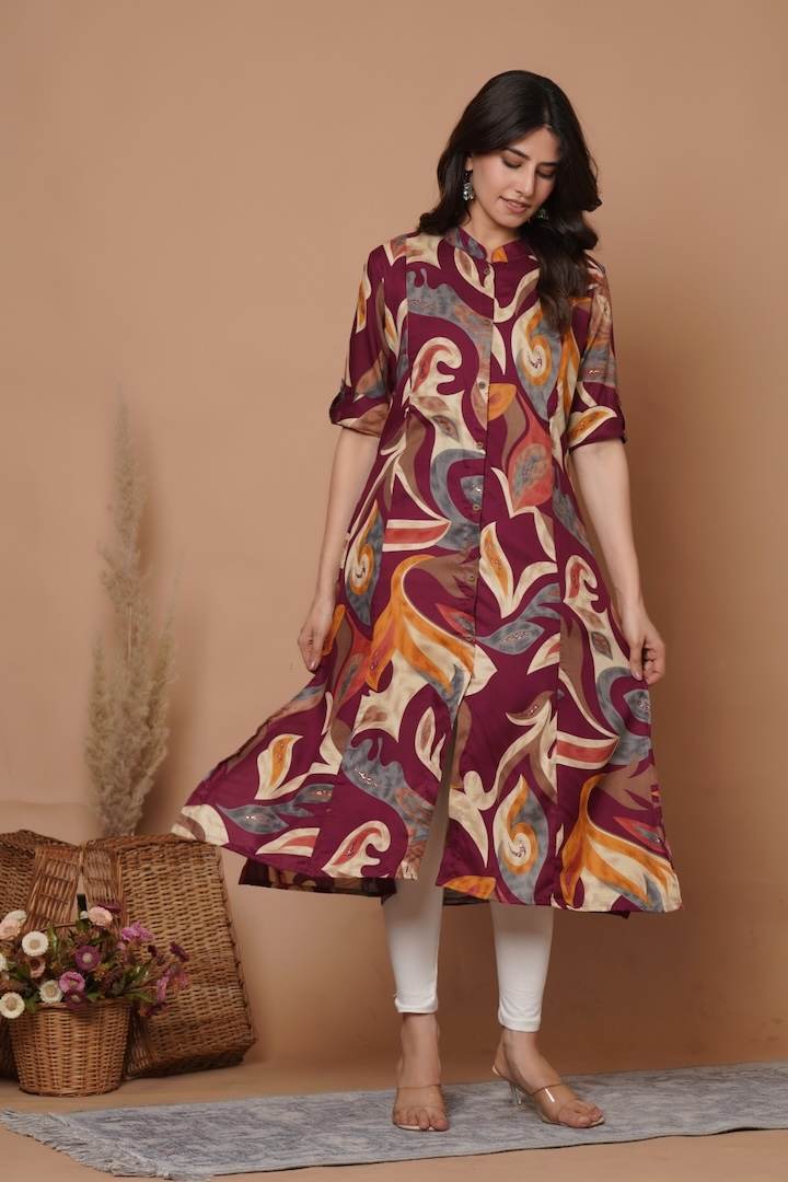 Reddish Pink Tribal Printed Feeding Kurti