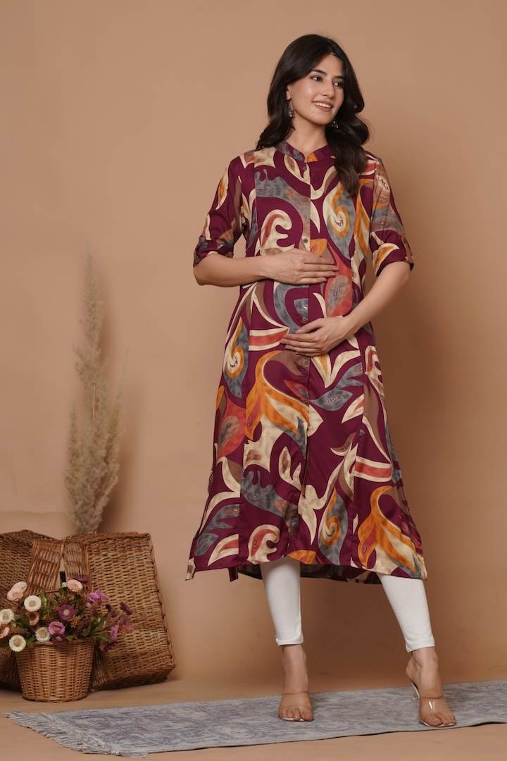 Reddish Pink Tribal Printed Feeding Kurti
