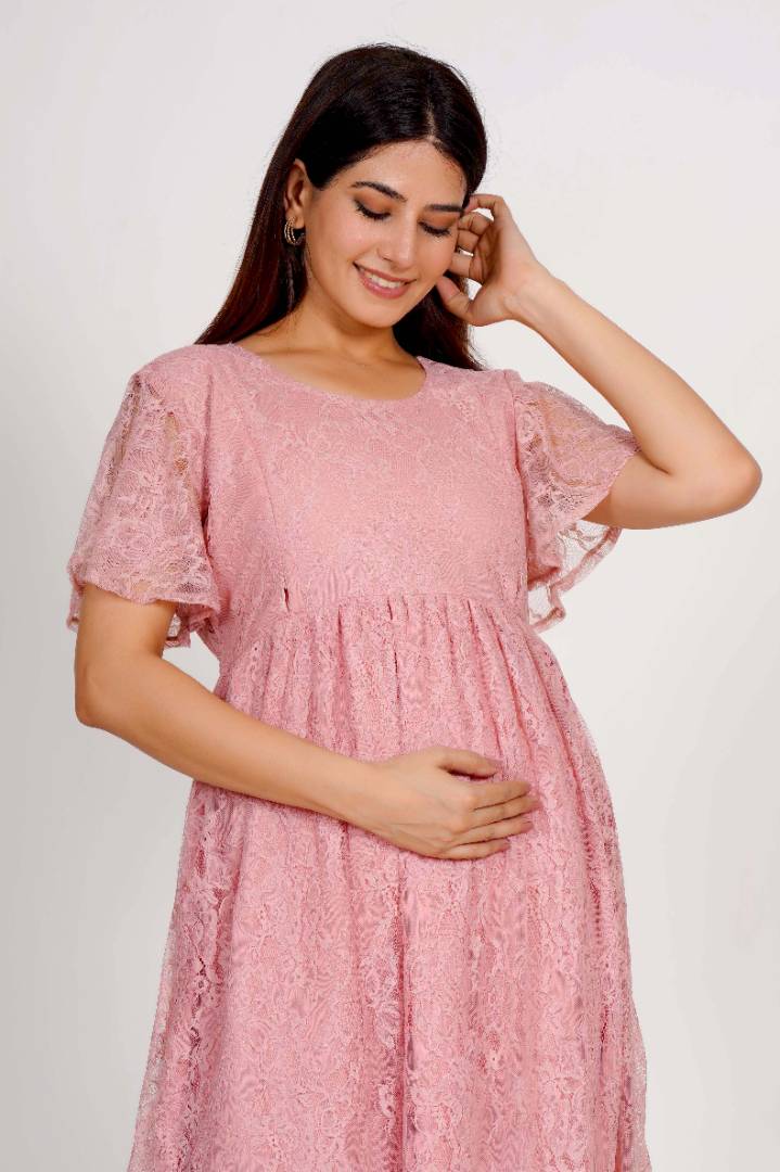 Light Pink Lace Maternity Dress