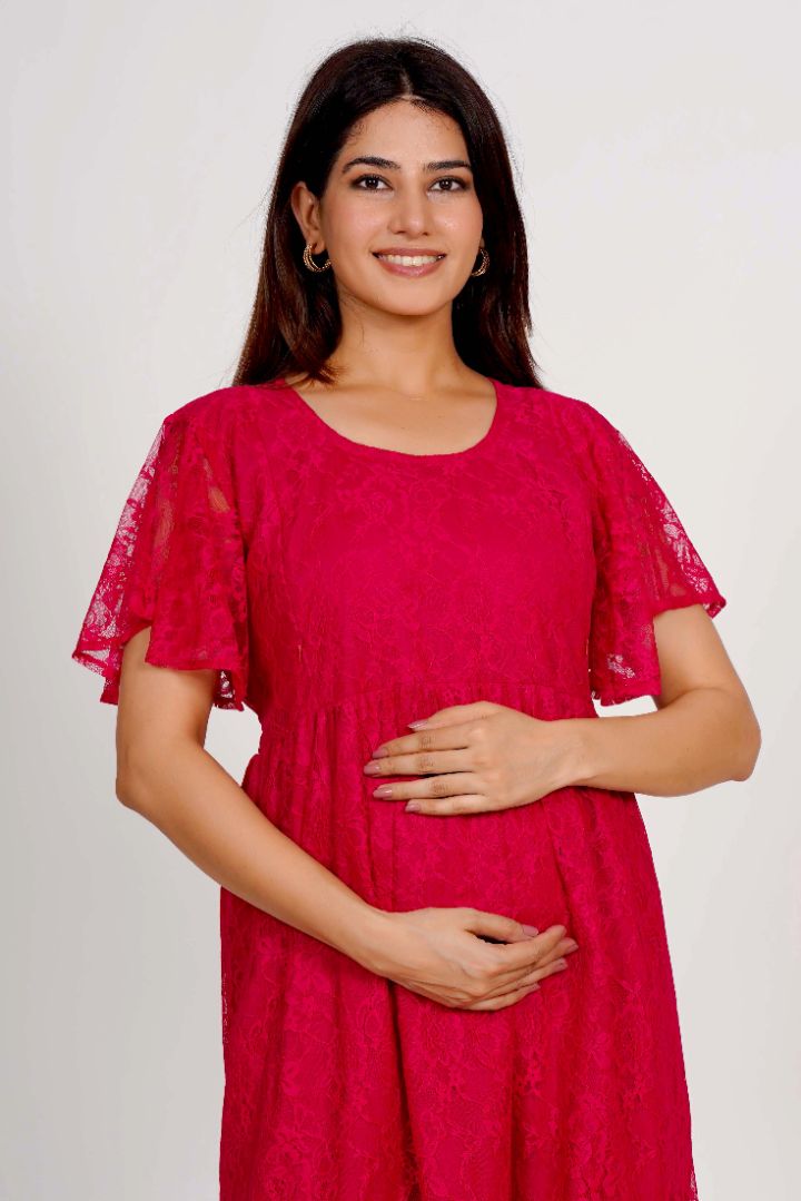 Raspberry Sorbet Lace Nursing Dress