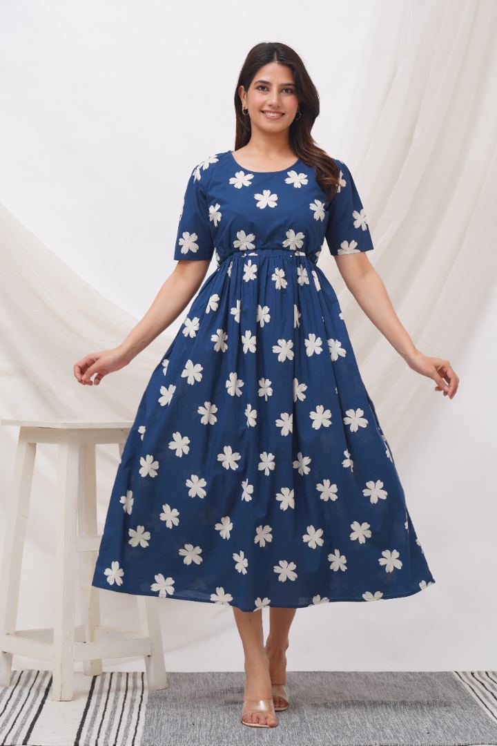 Space Blue Zipless Feeding Dress