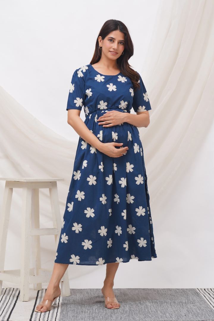 Space Blue Zipless Feeding Dress