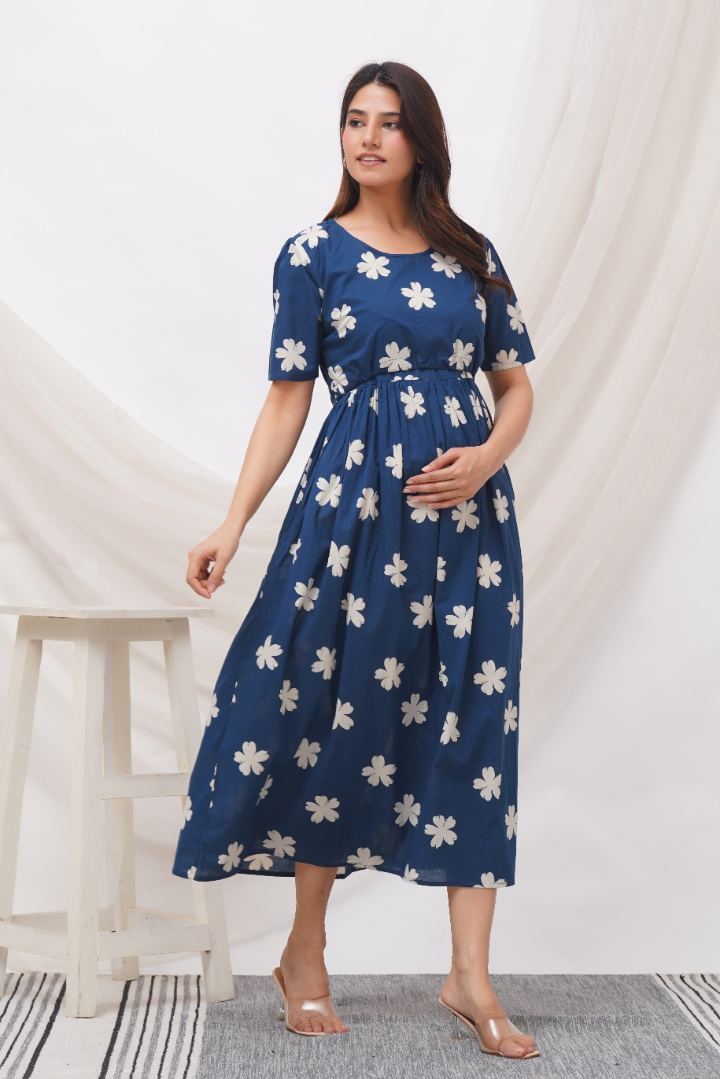 Space Blue Zipless Feeding Dress