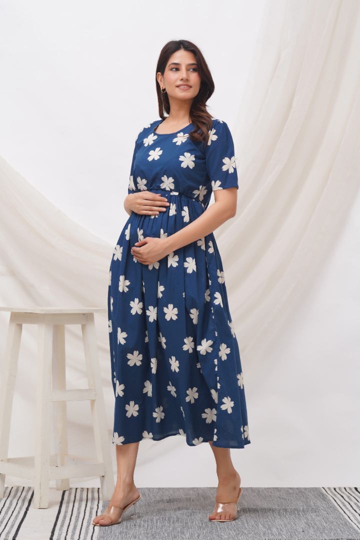 Space Blue Zipless Feeding Dress