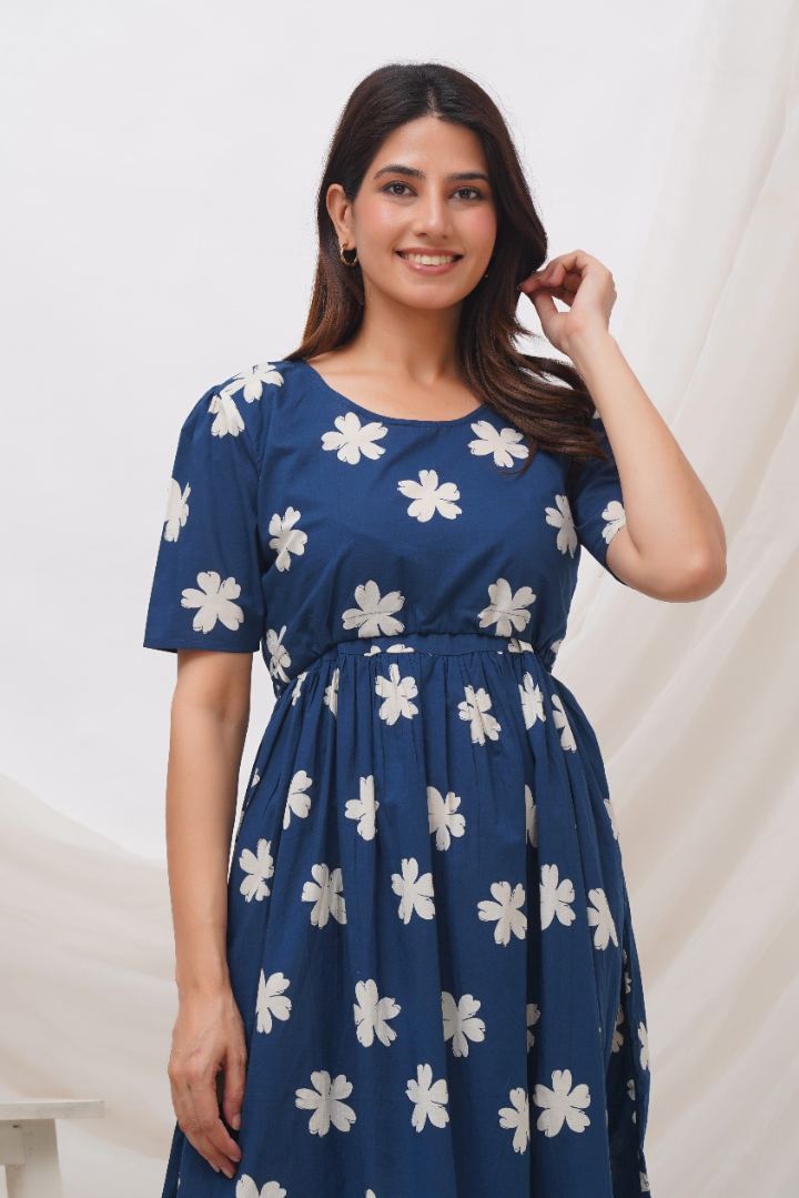 Space Blue Zipless Feeding Dress