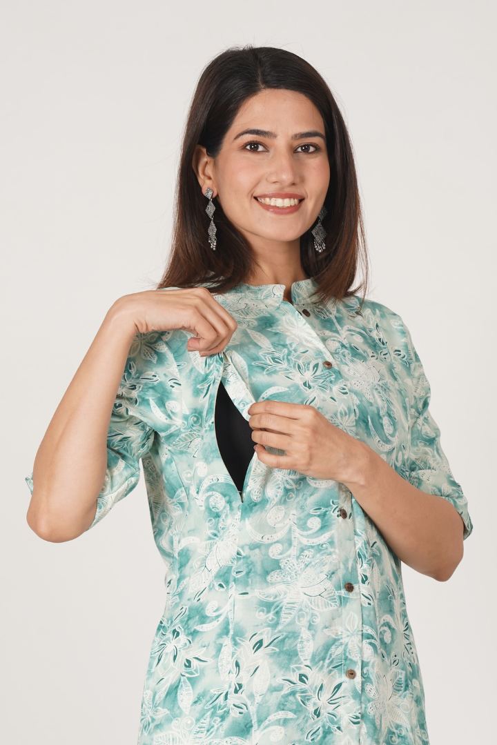 Dreamy Blue Printed Feeding Kurta
