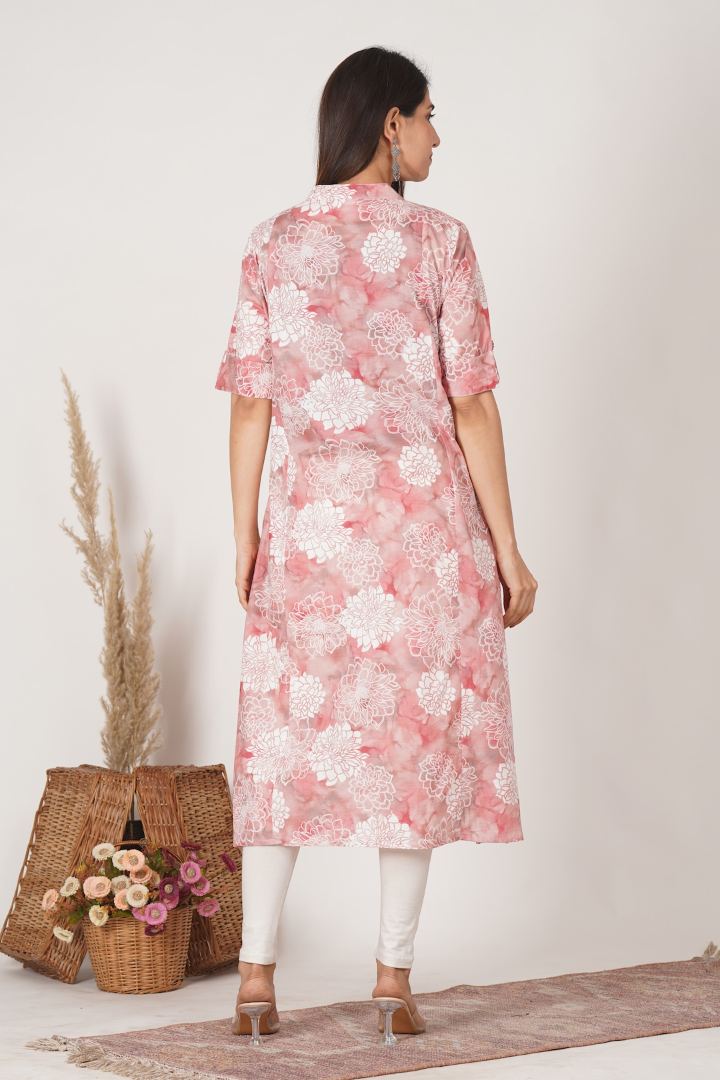 Sober Pink Printed Feeding Kurta