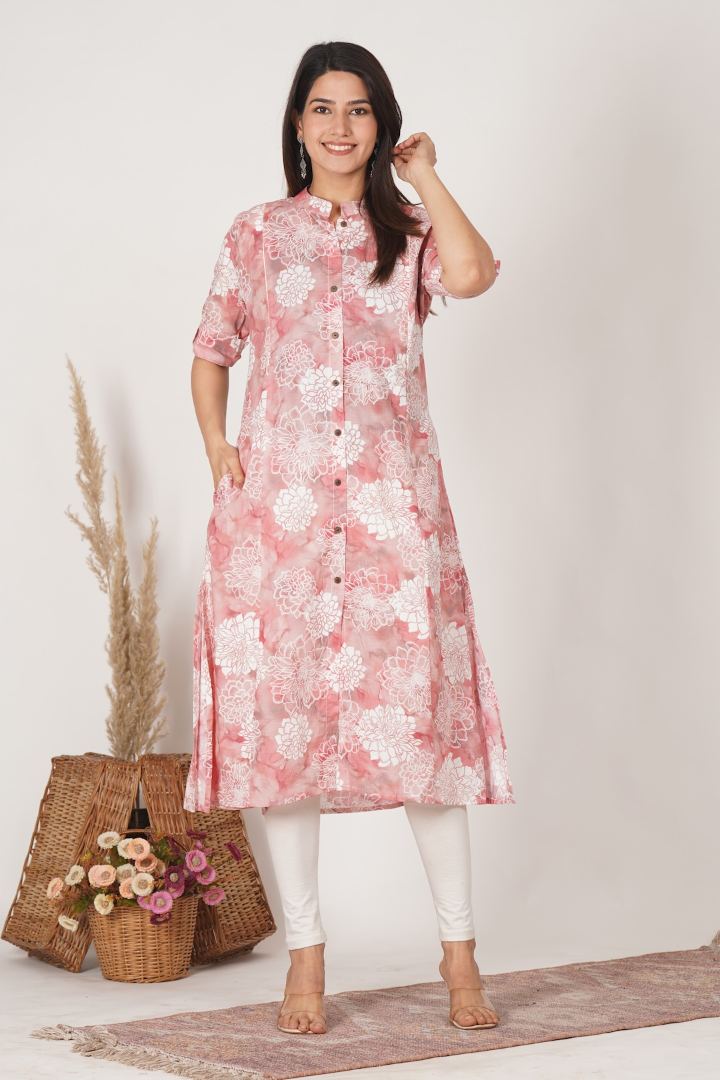 Sober Pink Printed Feeding Kurta