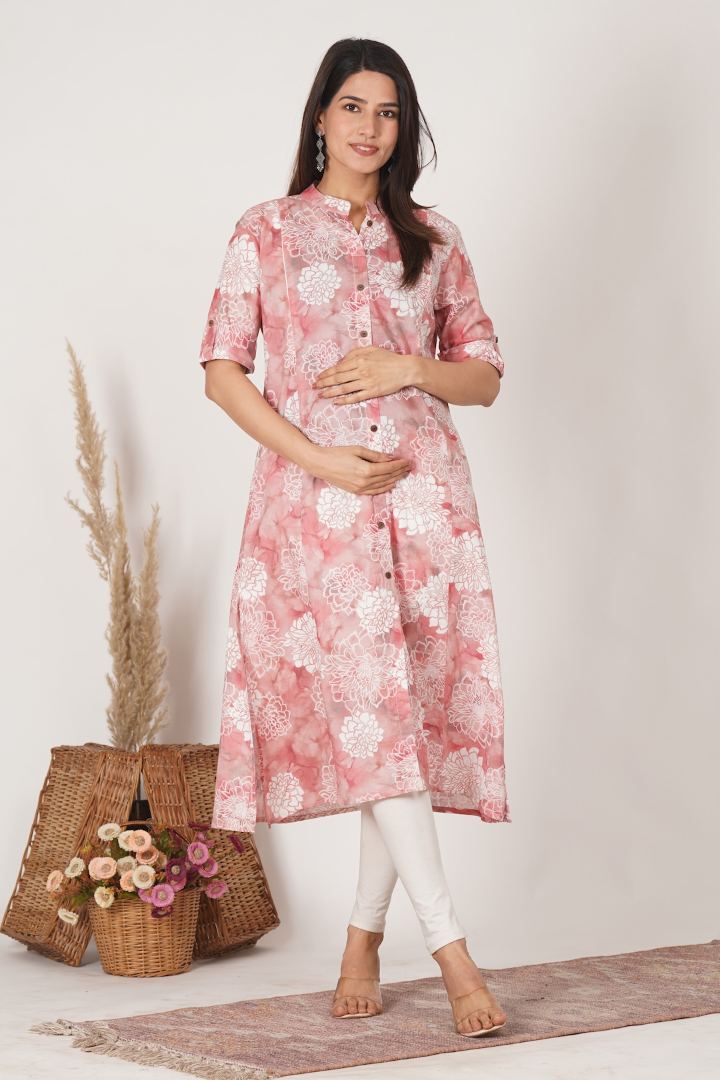 Sober Pink Printed Feeding Kurta