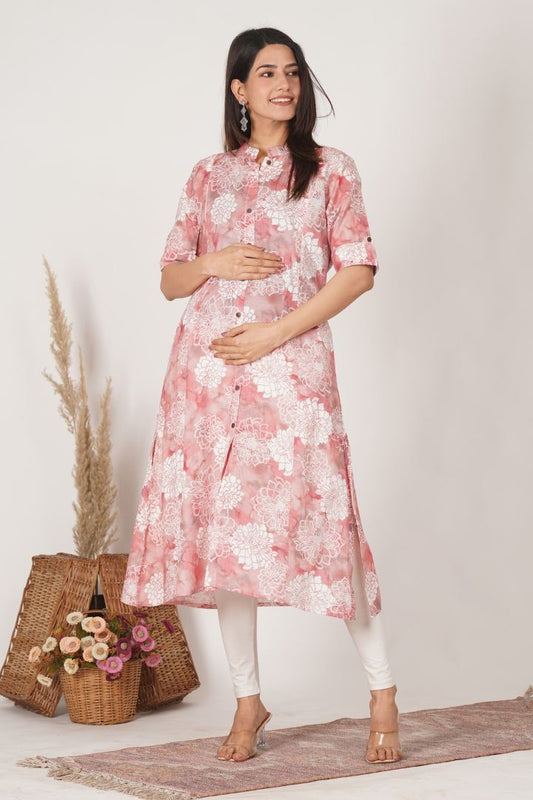 Sober Pink Printed Feeding Kurta