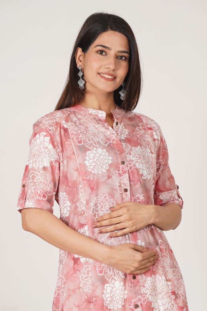 Sober Pink Printed Feeding Kurta
