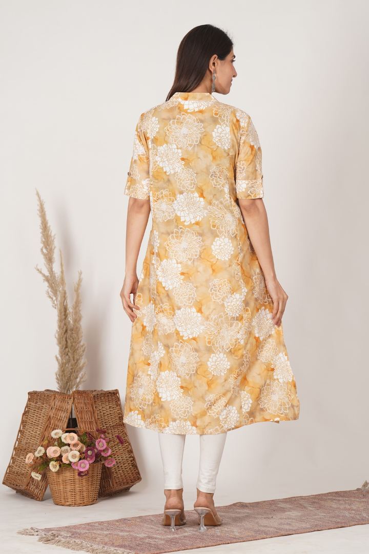 Golden Yellow Printed Feeding Kurta